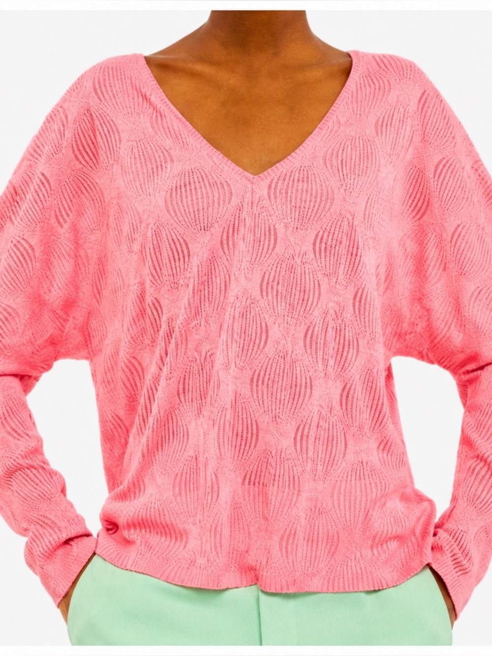 Zara Coral Pink Textured Dolman Sleeve Top